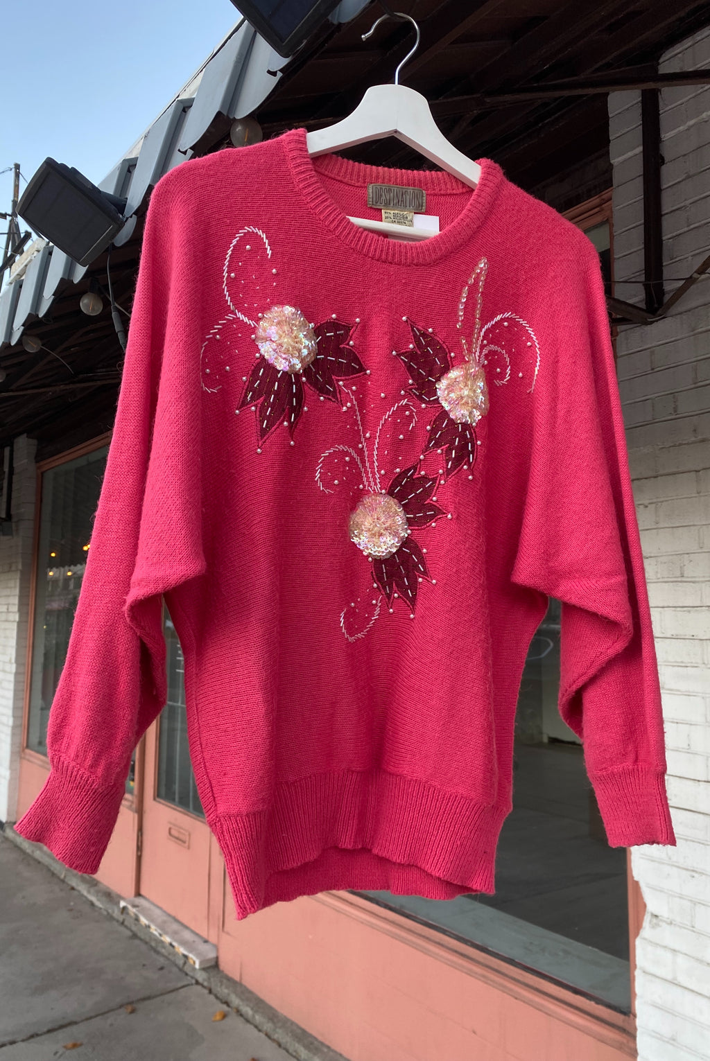 80s Sequin Embellished Magenta Sweater