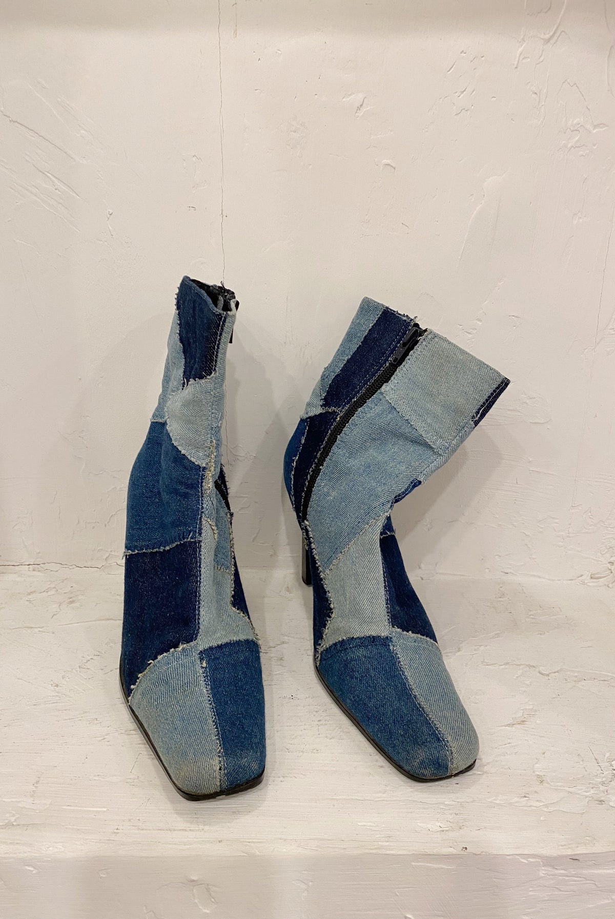 Y2K High Heel Denim Patchwork Boots