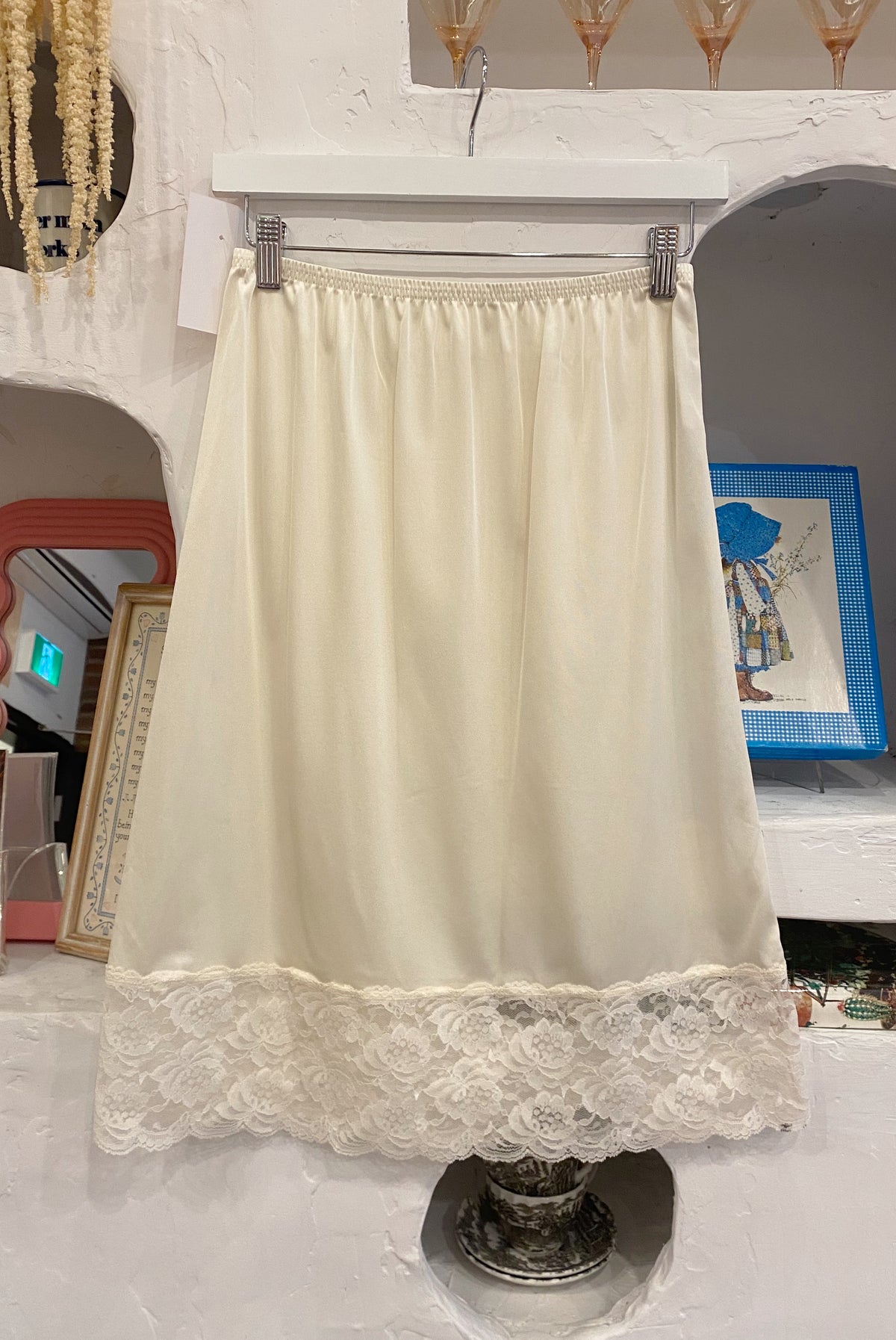 Ivory Nylon & Lace Slip Skirt
