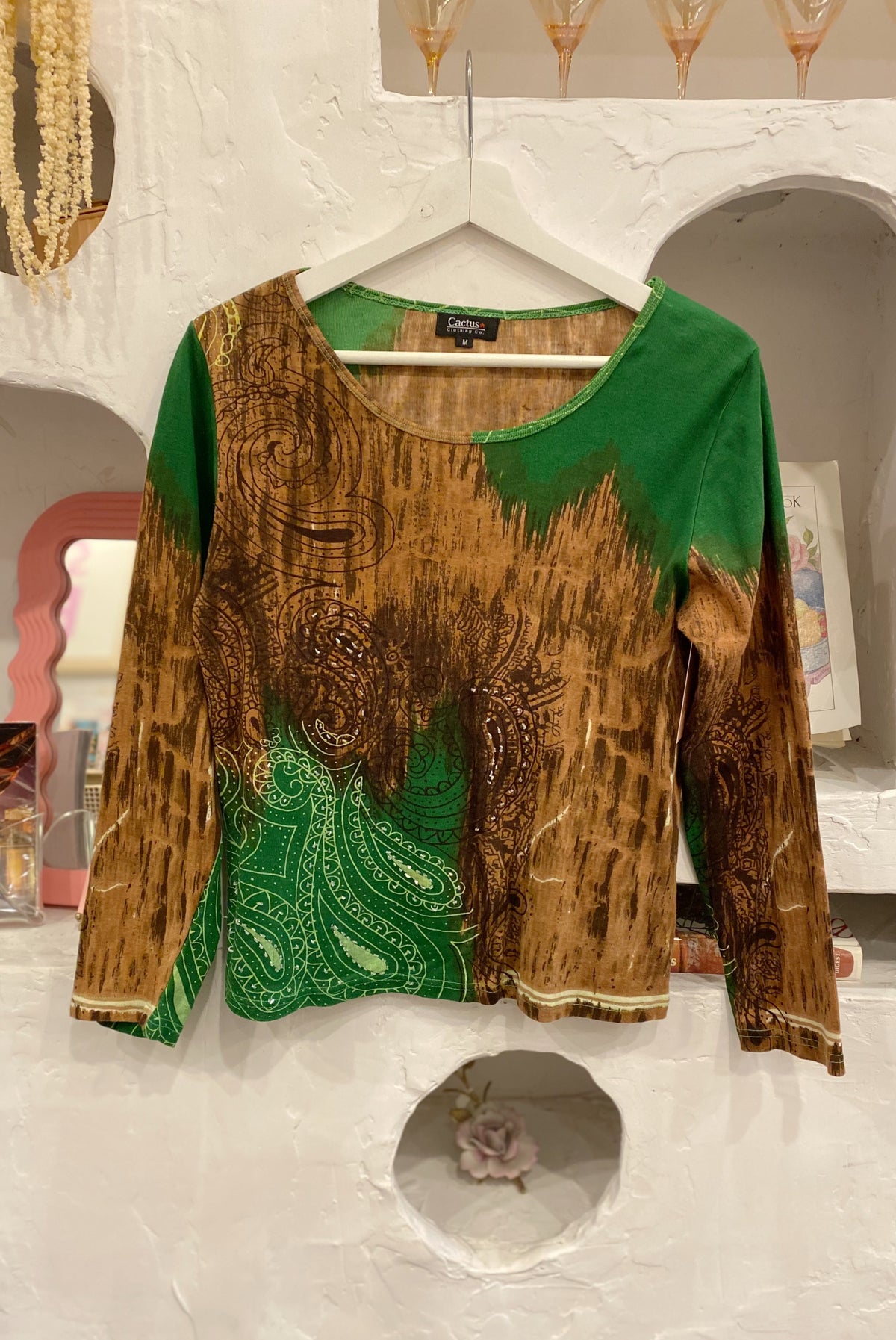 Green & Brown Paisley Beaded Shirt
