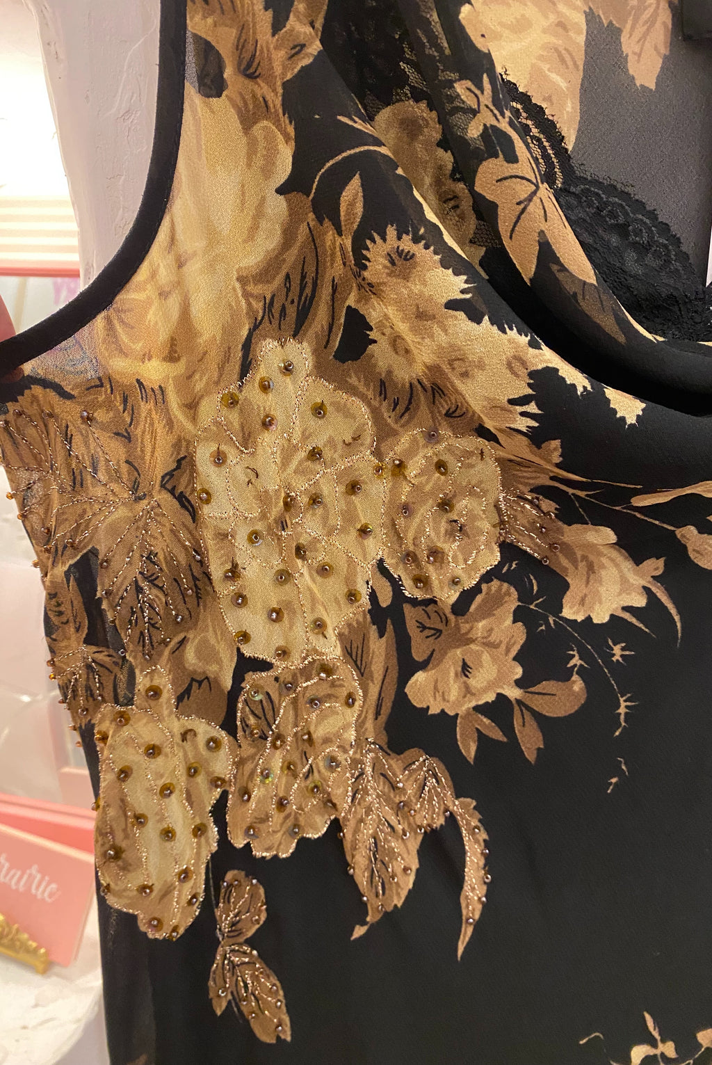 Beaded Floral Mesh Dress with Asymmetrical Hem