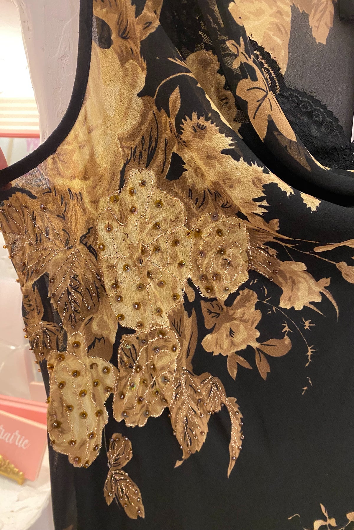 Beaded Floral Mesh Dress with Asymmetrical Hem
