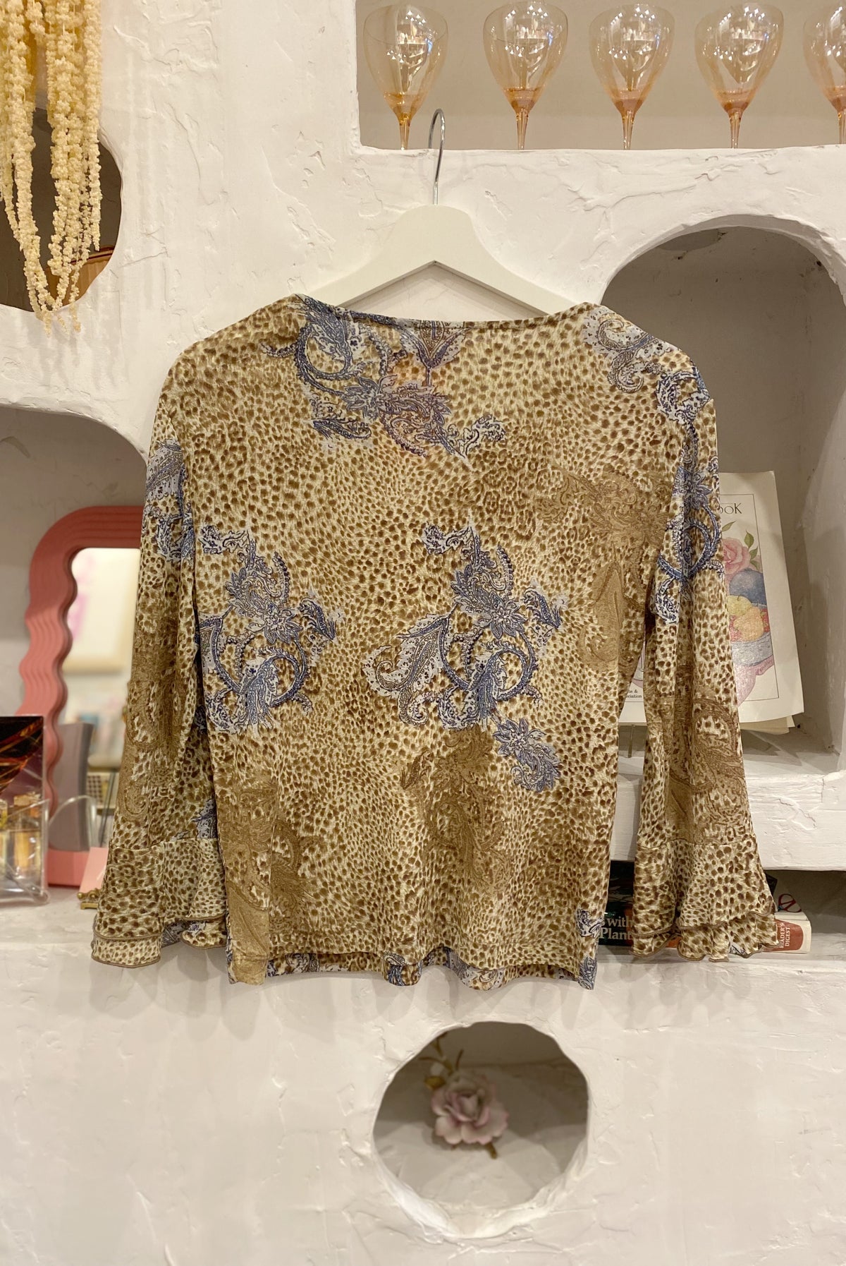 Leopard & Floral Mesh Y2K Blouse