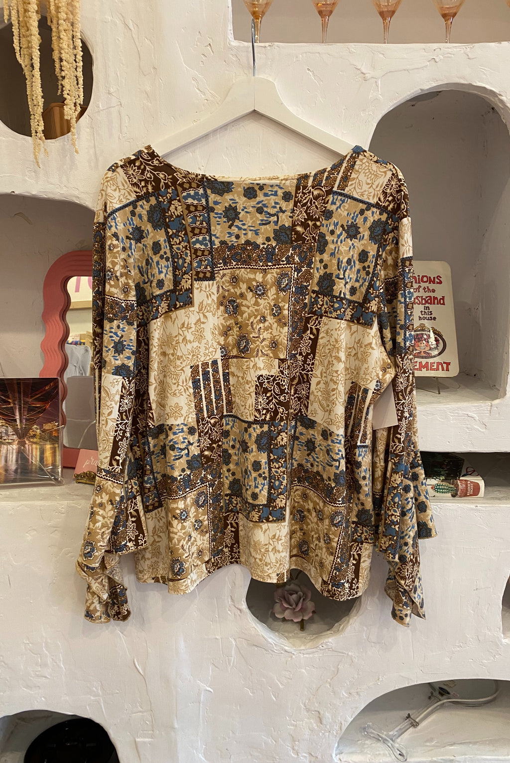 Y2K Patchwork Pattern Faux Wrap Top