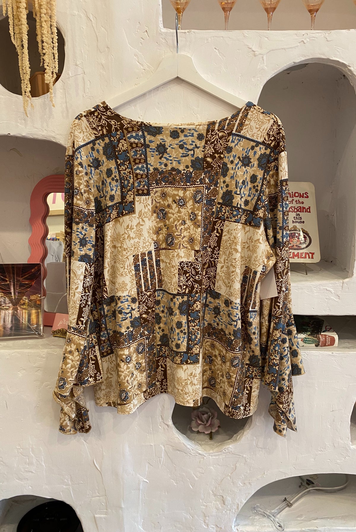 Y2K Patchwork Pattern Faux Wrap Top