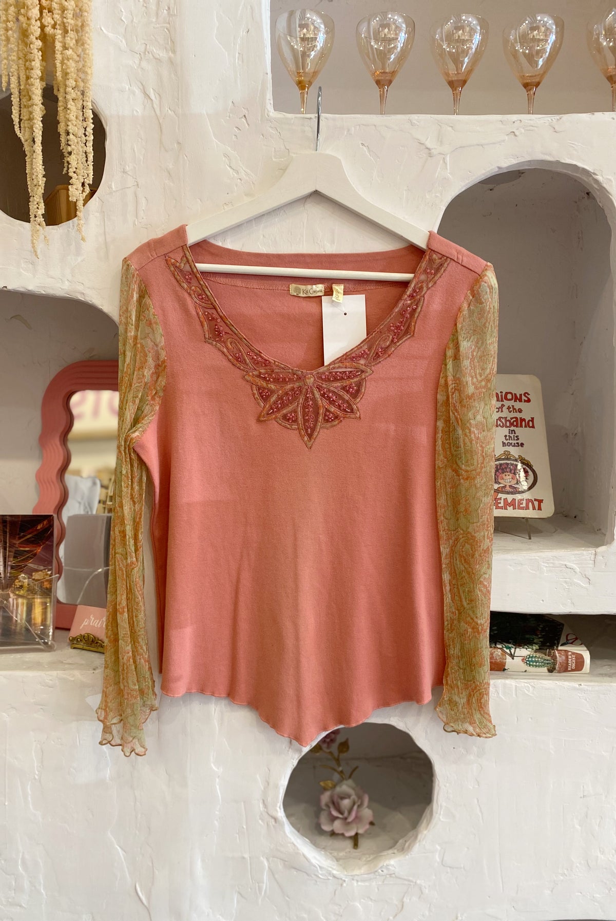 Fairy Core Beaded Bell Sleeve Top