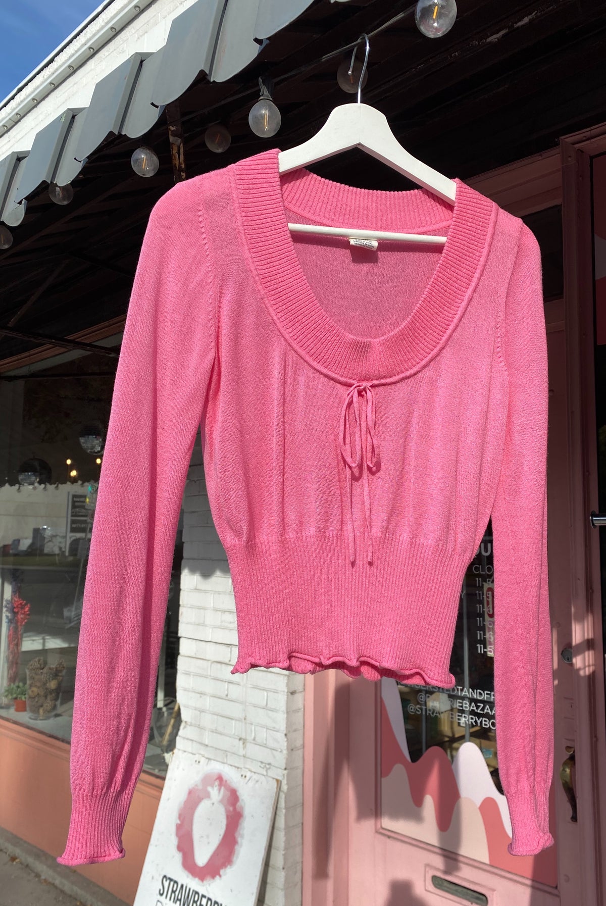 Pink Knit Boatneck Long Sleeve Top