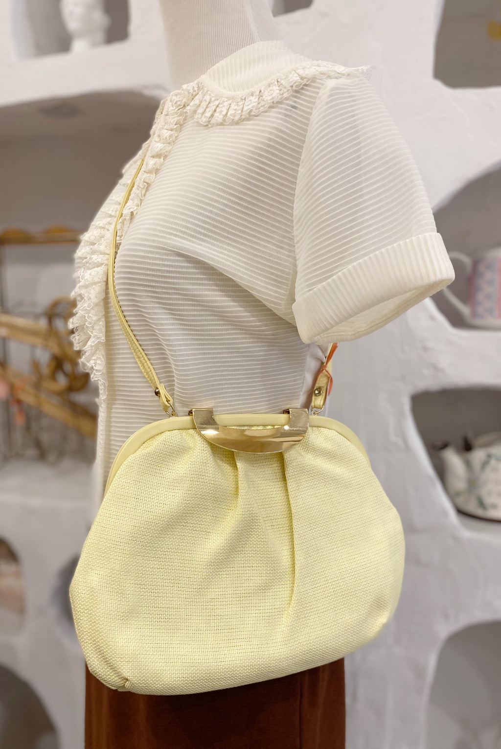 Retro Butter Yellow Shoulder Purse