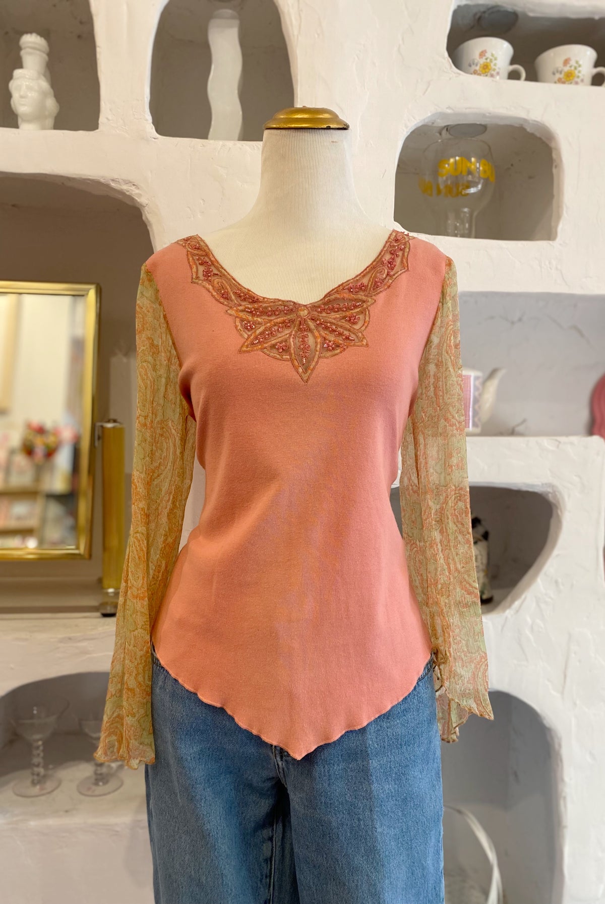 Fairy Core Beaded Bell Sleeve Top
