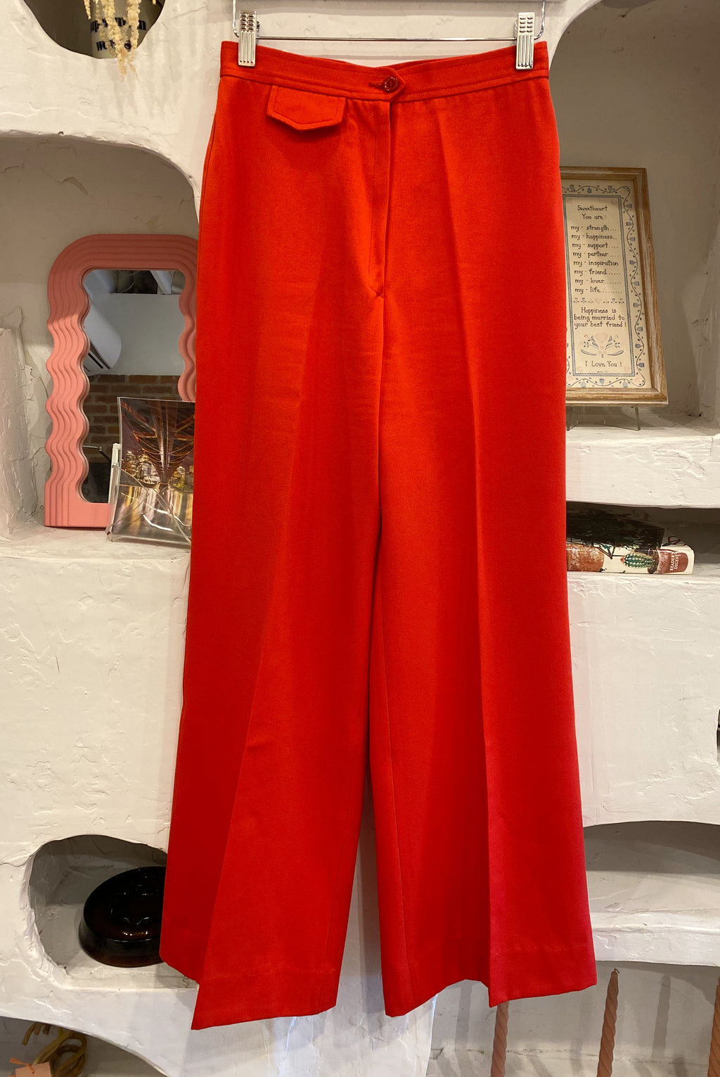 Red Wide Leg High Rise Pants