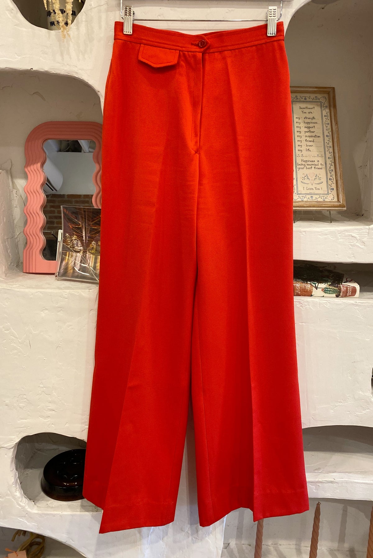 Red Wide Leg High Rise Pants