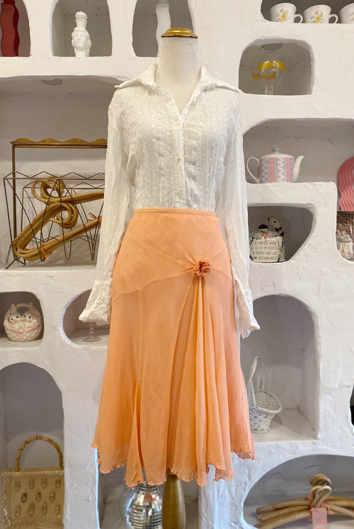 2000s Peach Silk Chiffon Skirt