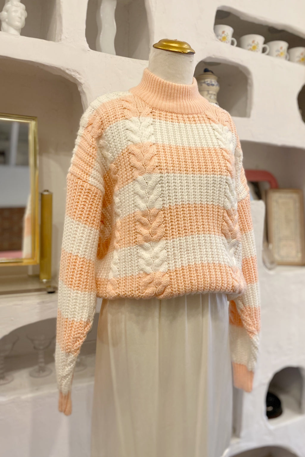 Chunky Peach & White Striped Sweater