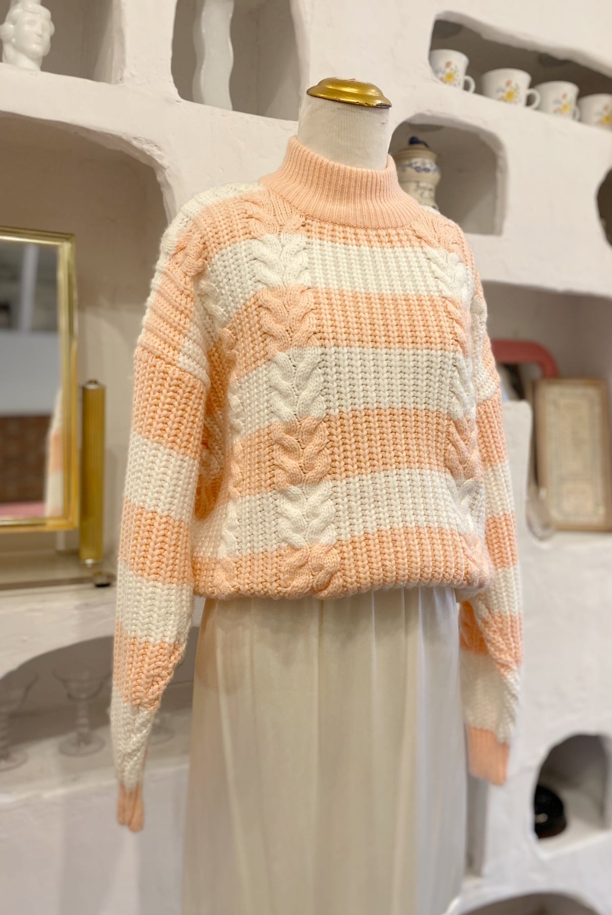 Chunky Peach & White Striped Sweater