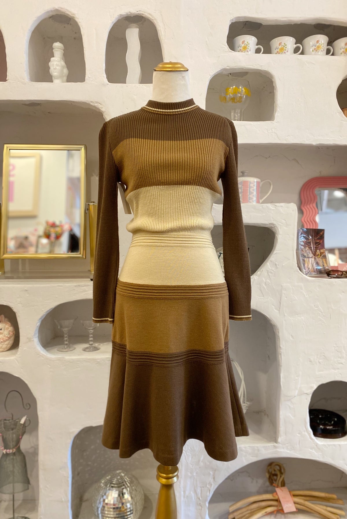 Striped Ribbed Knit Sweater Dress
