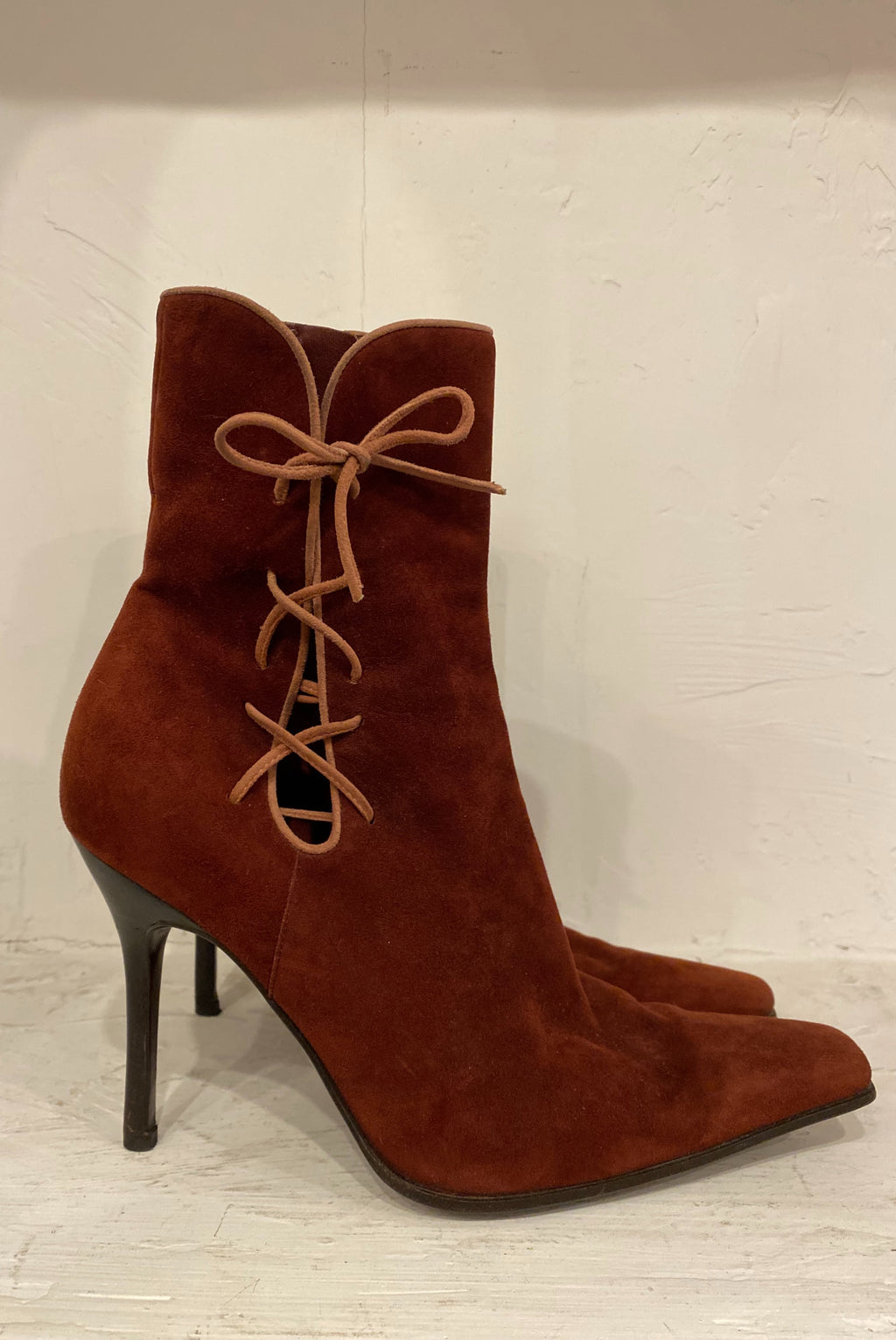 Vintage Lace Up Stiletto Boots