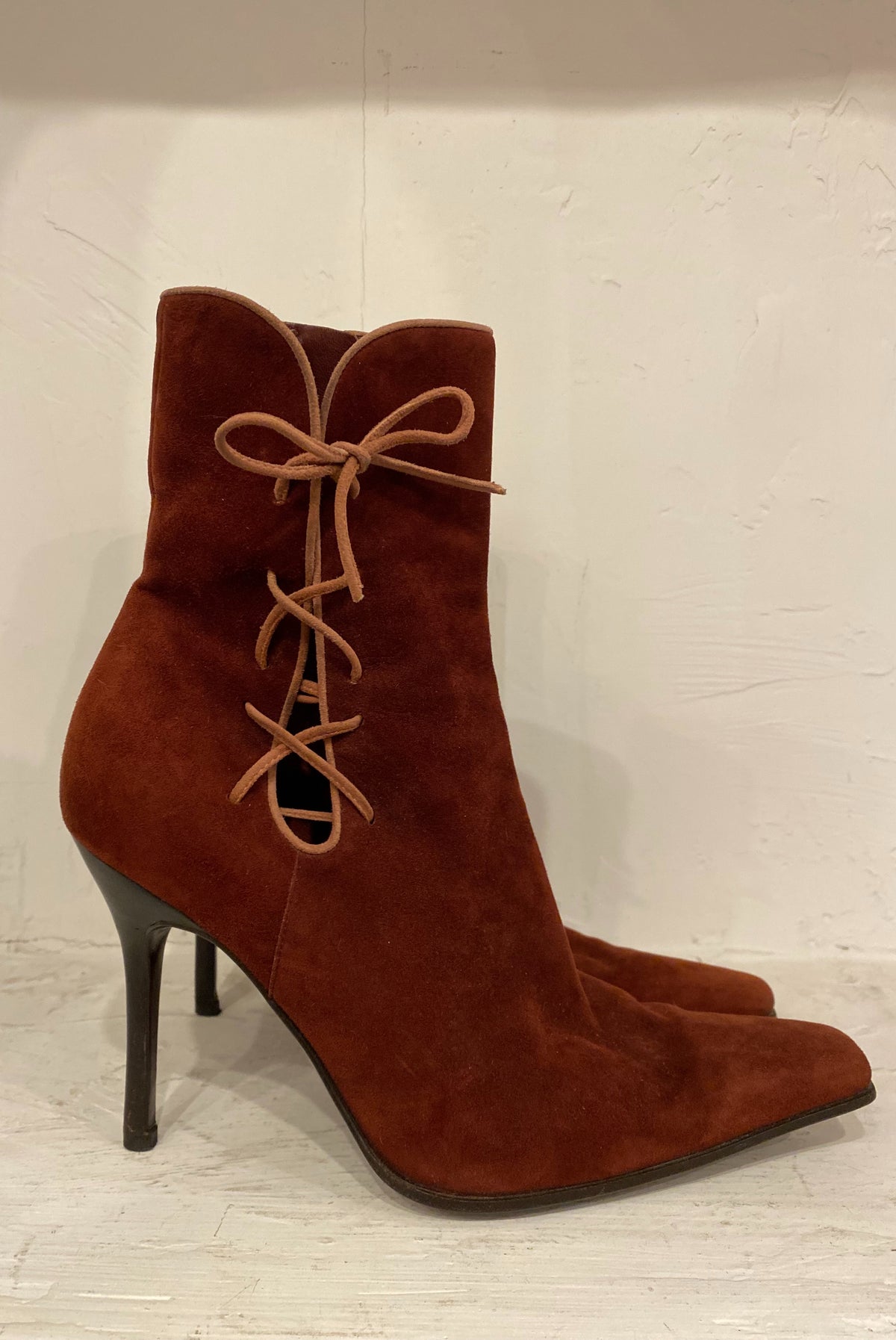 Vintage Lace Up Stiletto Boots