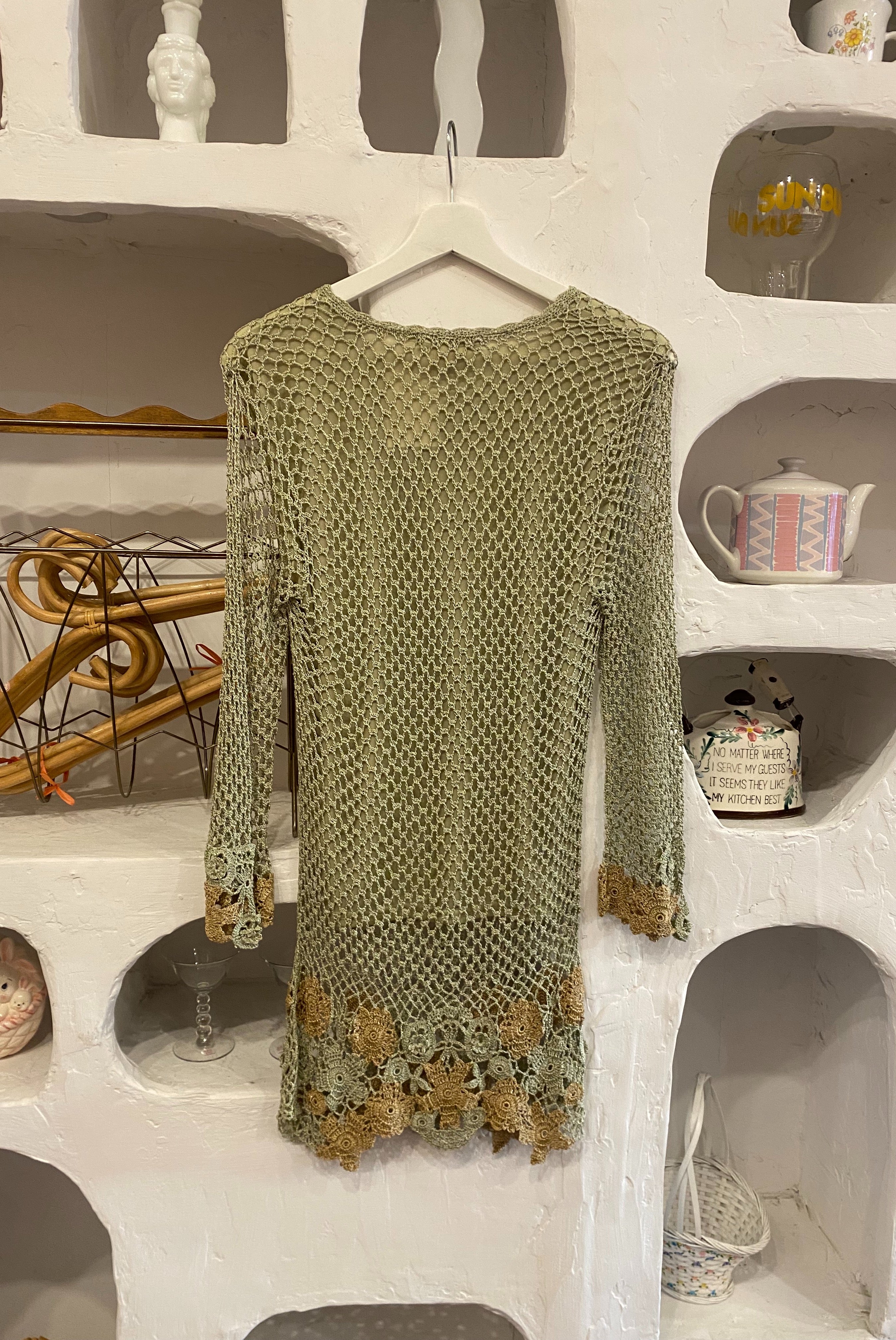 Vintage Green Crochet Embroidered Tunic