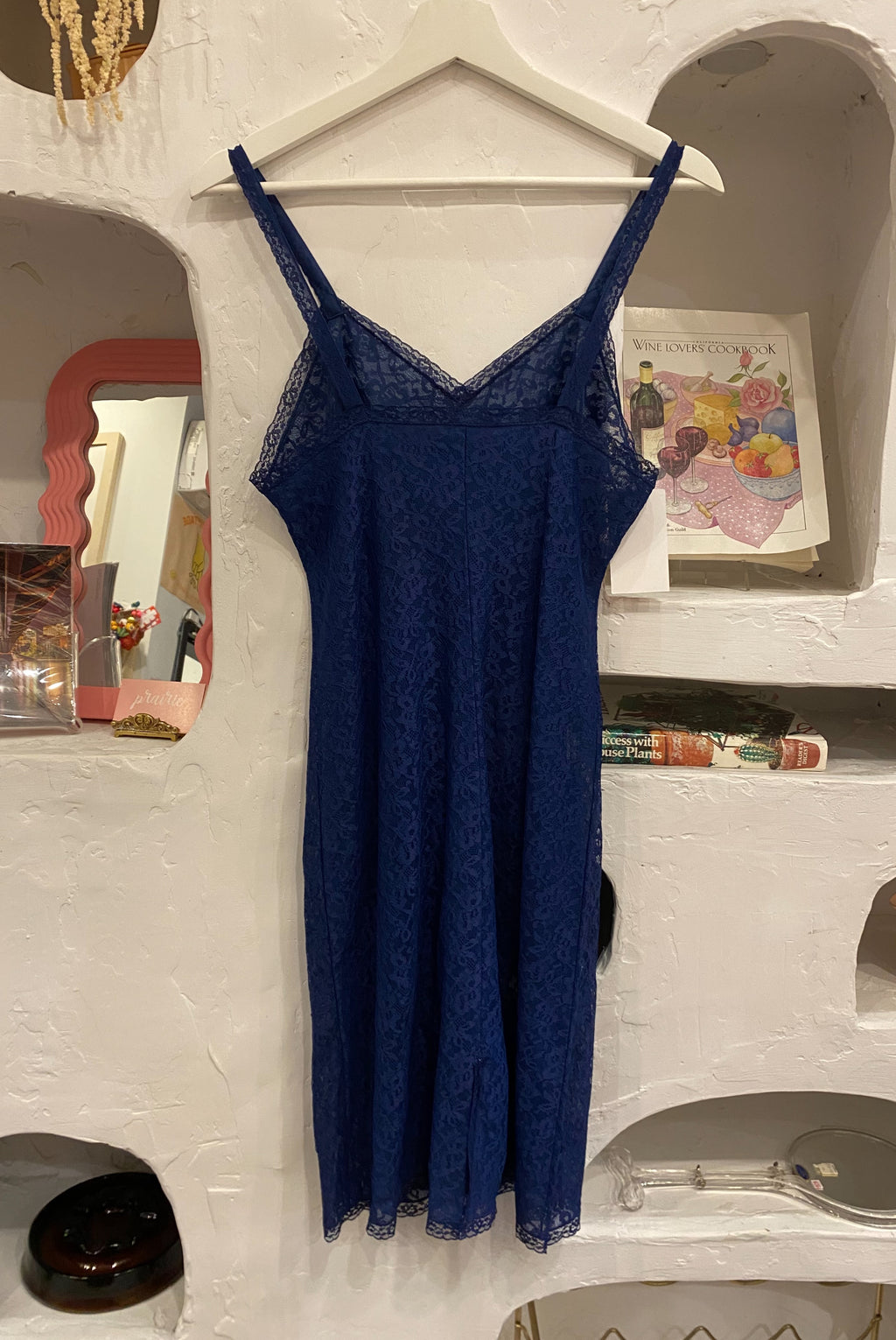 Sheer Navy Blue Lace Slip Dress
