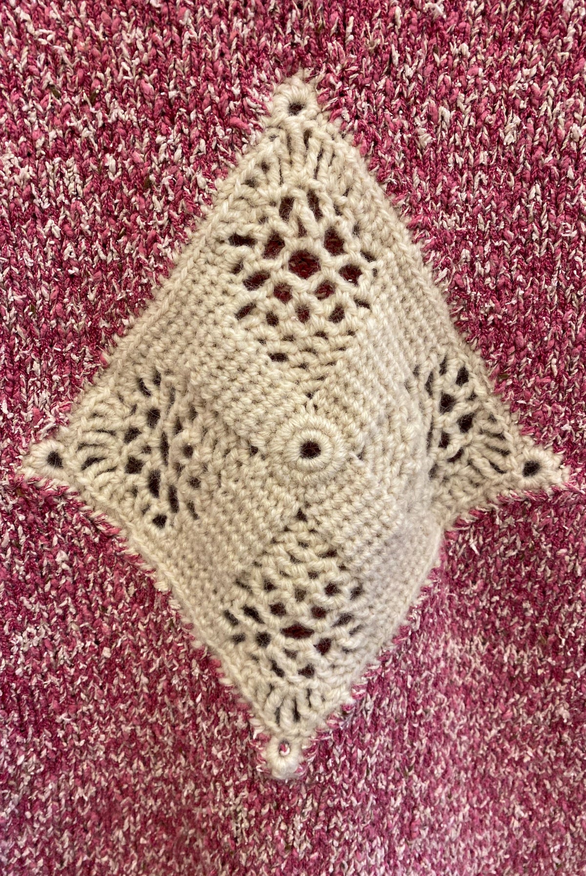 Hand Knit Raspberry & Cream Sweater