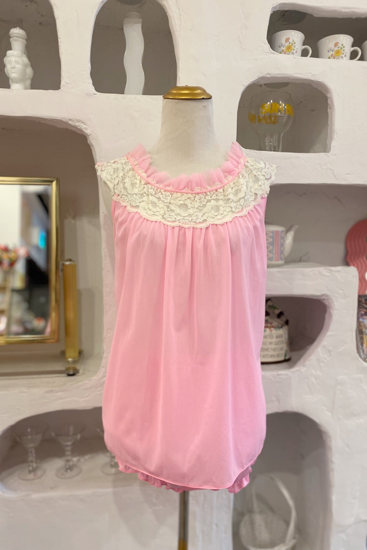 Vintage Pink Chiffon Lingerie Set