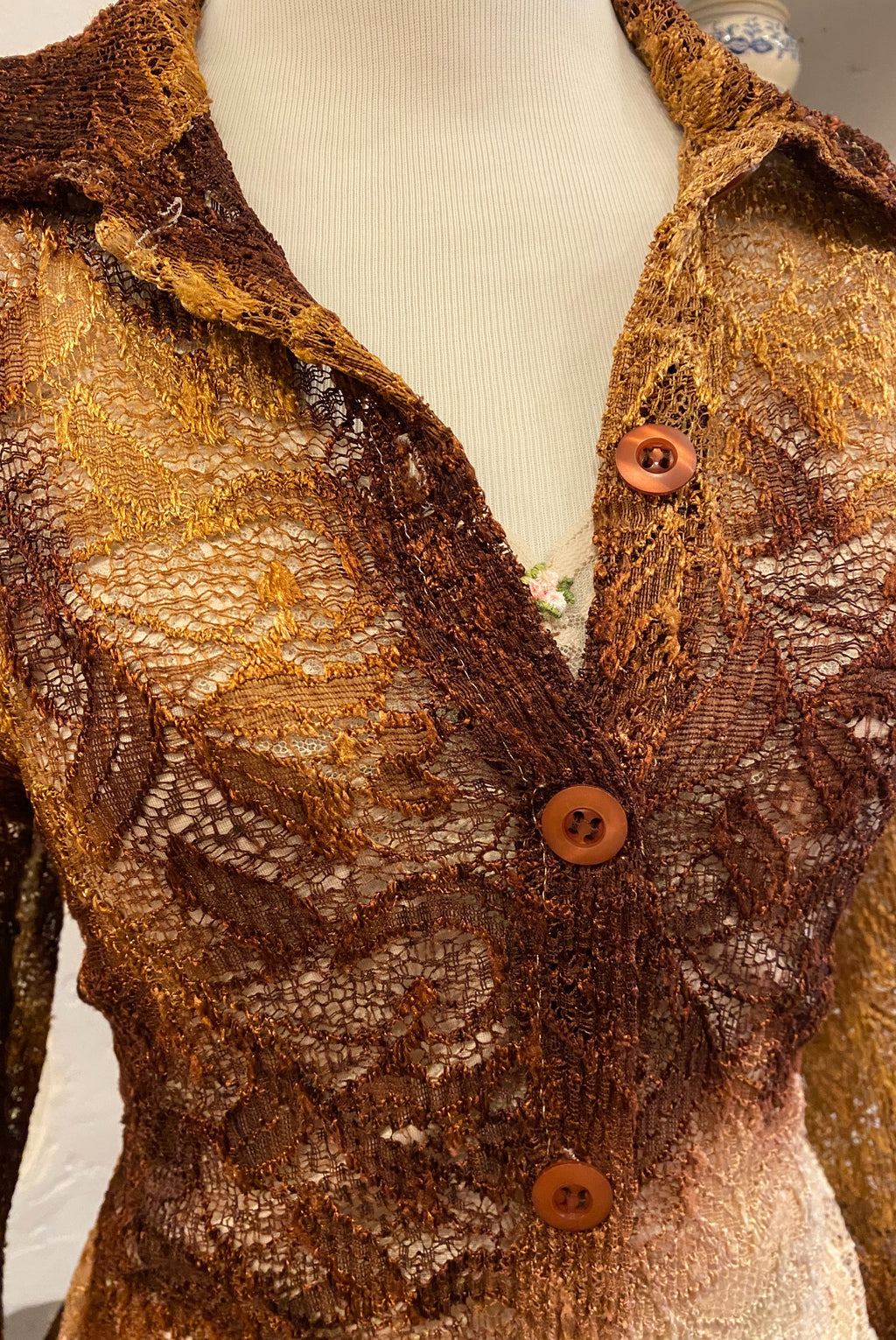 Ombré Sheer Lace Button Up