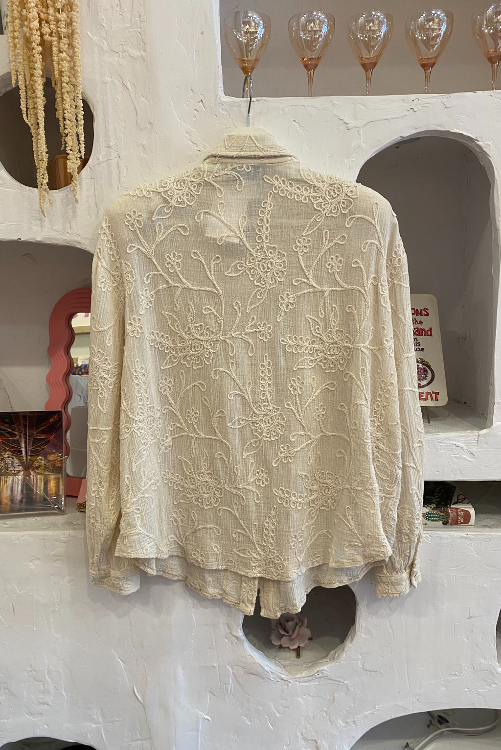 Victorian Revival Embroidered Cotton Button Up