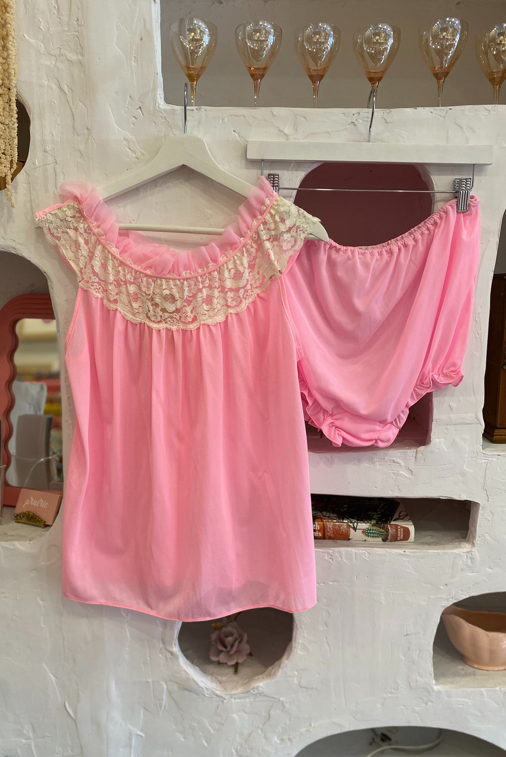 Vintage Pink Chiffon Lingerie Set