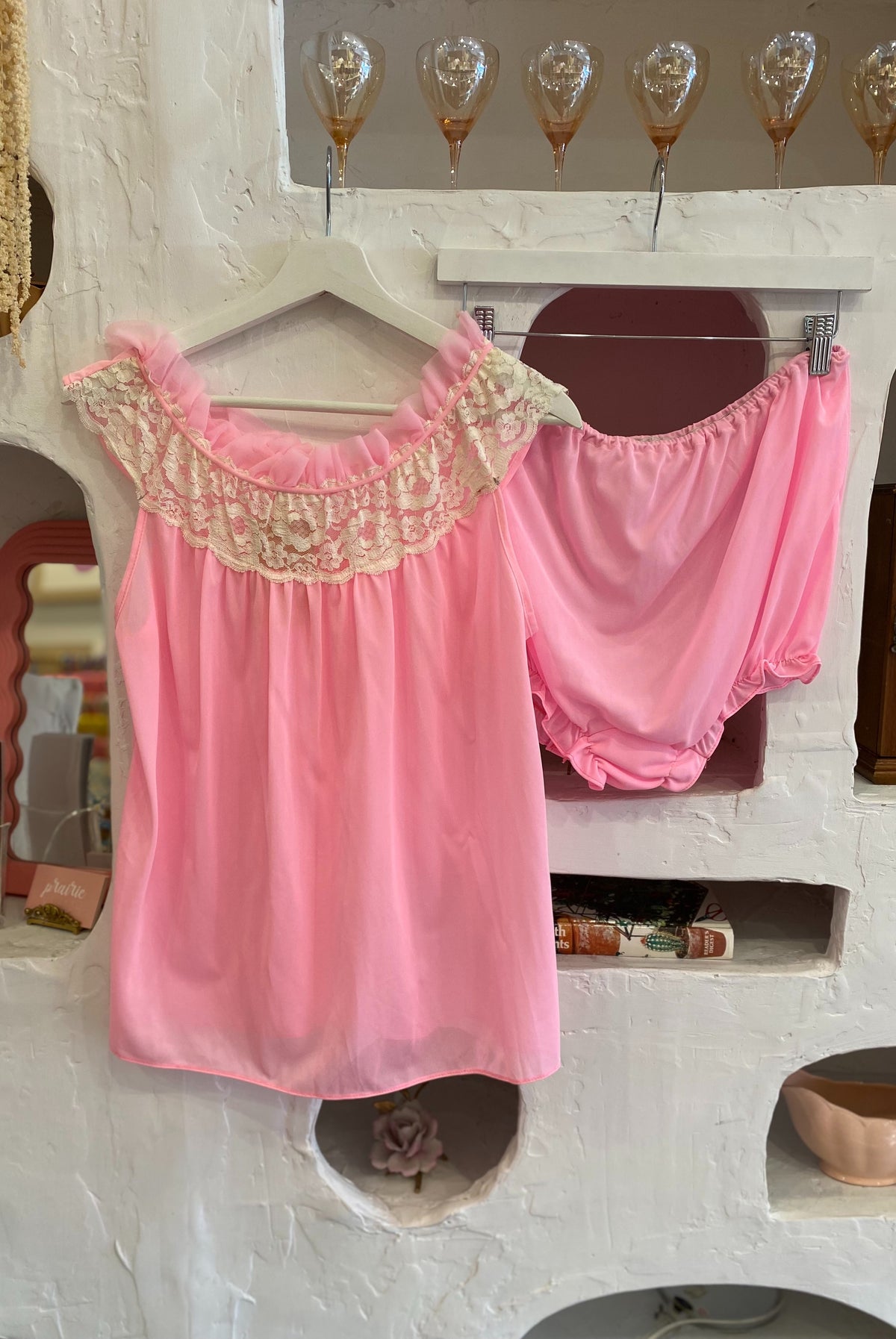Vintage Pink Chiffon Lingerie Set