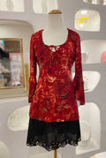 Y2K Red Floral Top with Trumpet Sleeves