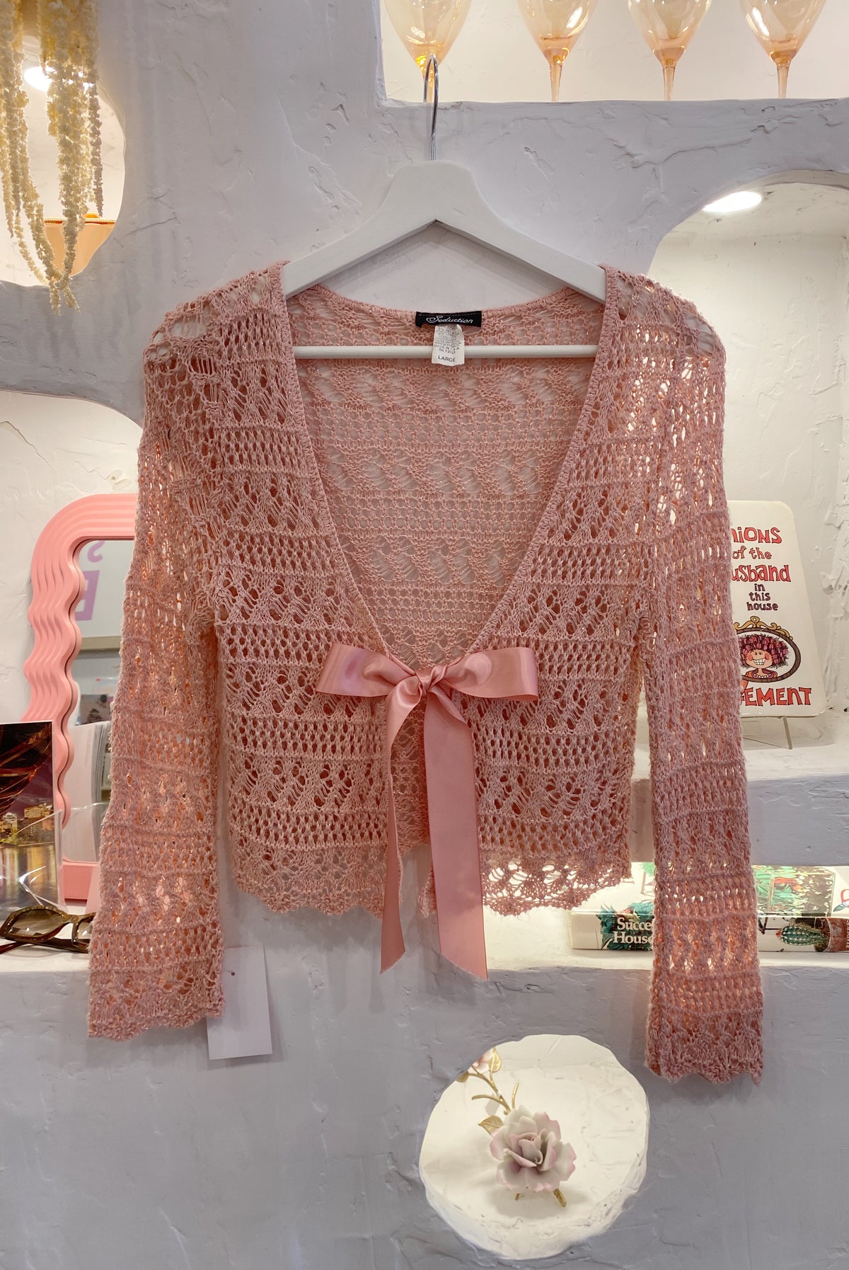 Crochet Cardigan with Ribbon Ties