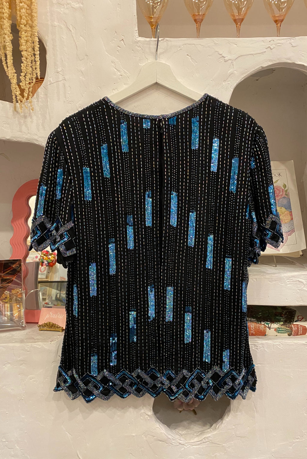 80s Silk Beaded & Sequin Blouse