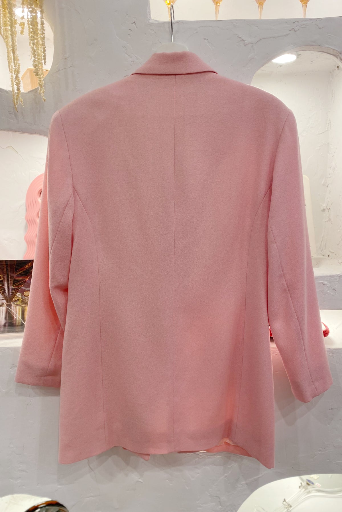 Pink Wool Blazer with Shoulder Pads