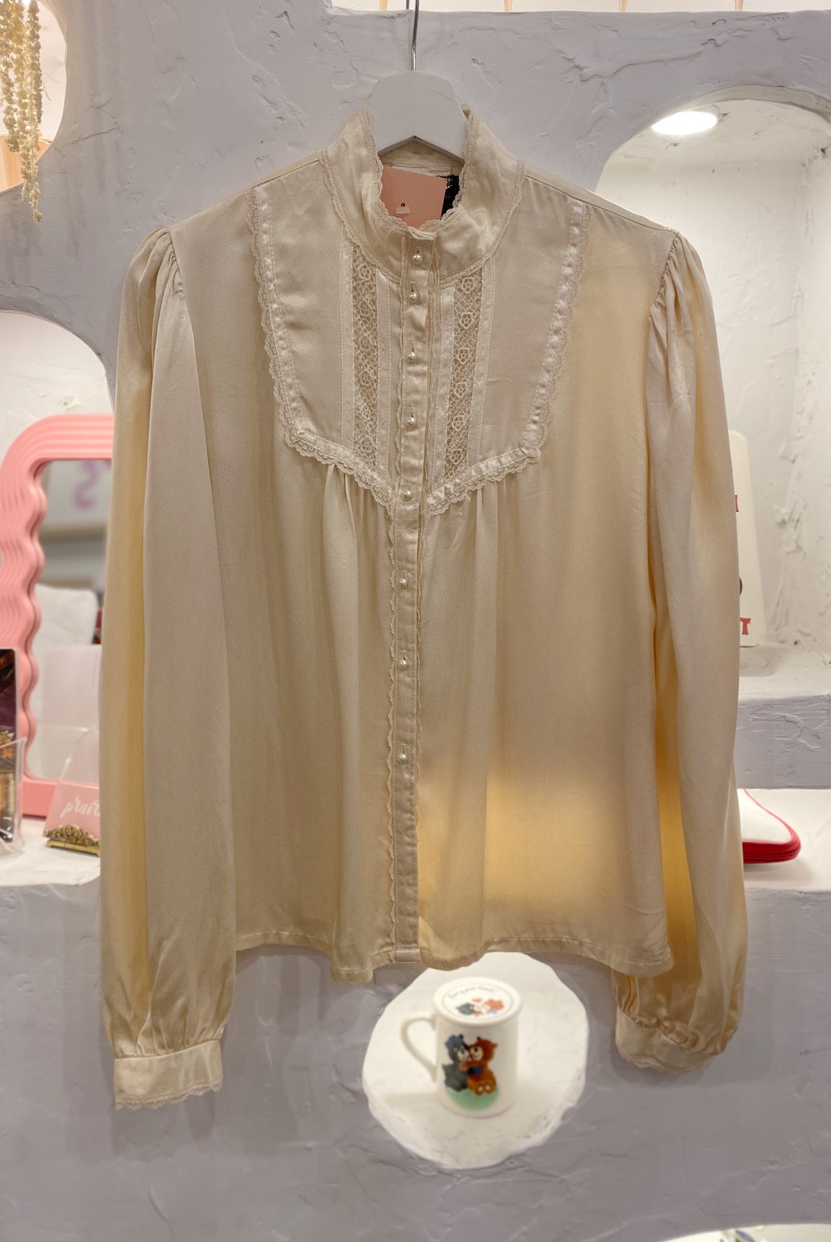 70s Cream Satin Prairie Blouse