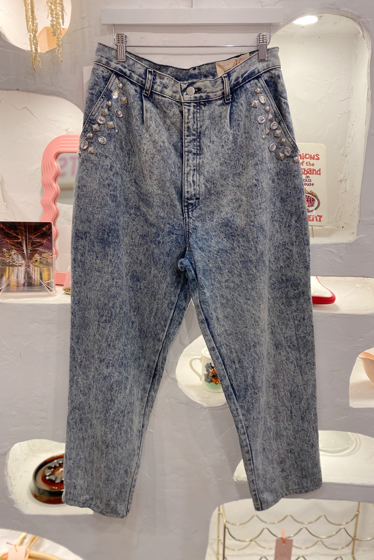 Embellished 80s Acid Wash Mom Jeans
