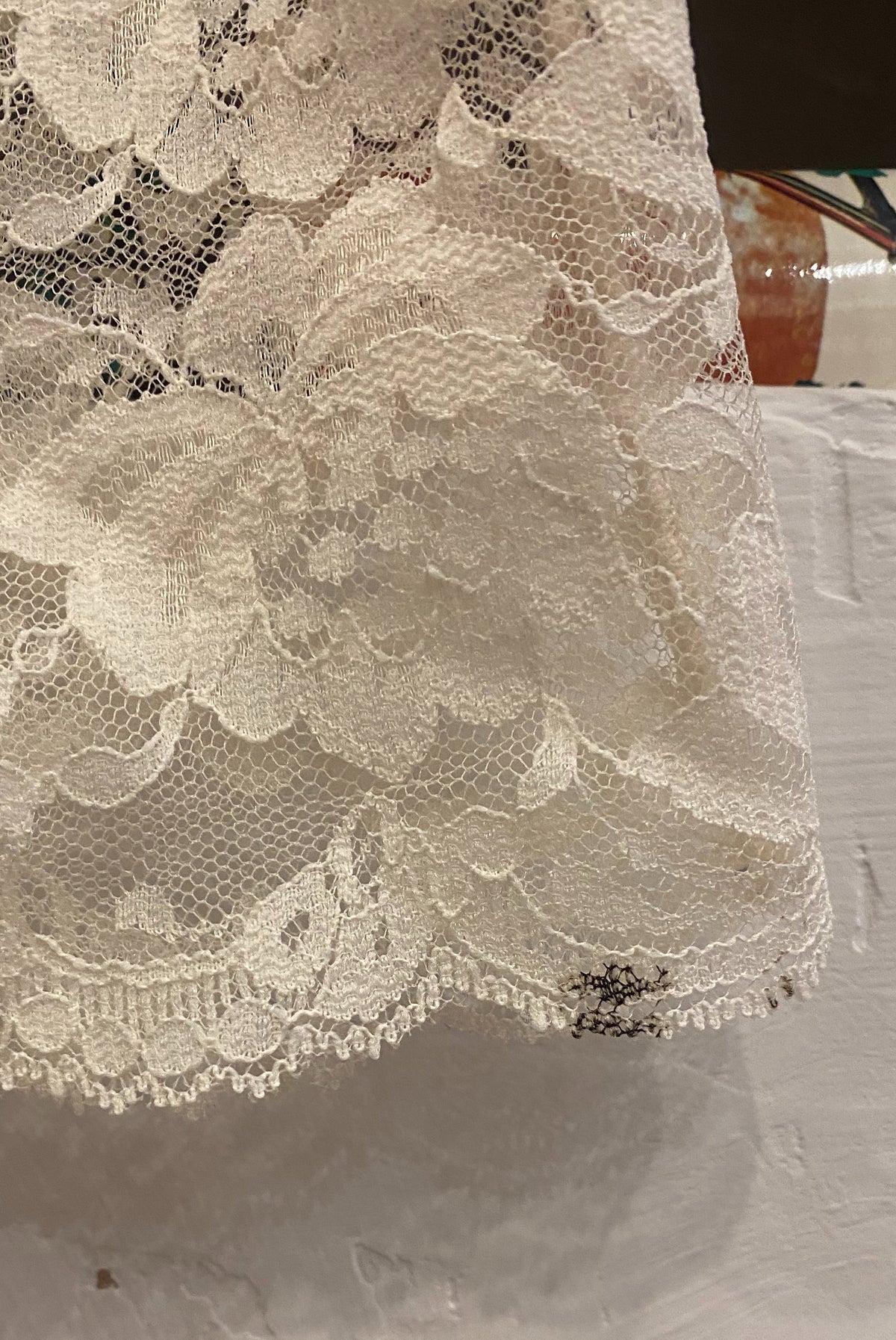 Ivory Nylon & Lace Slip Skirt