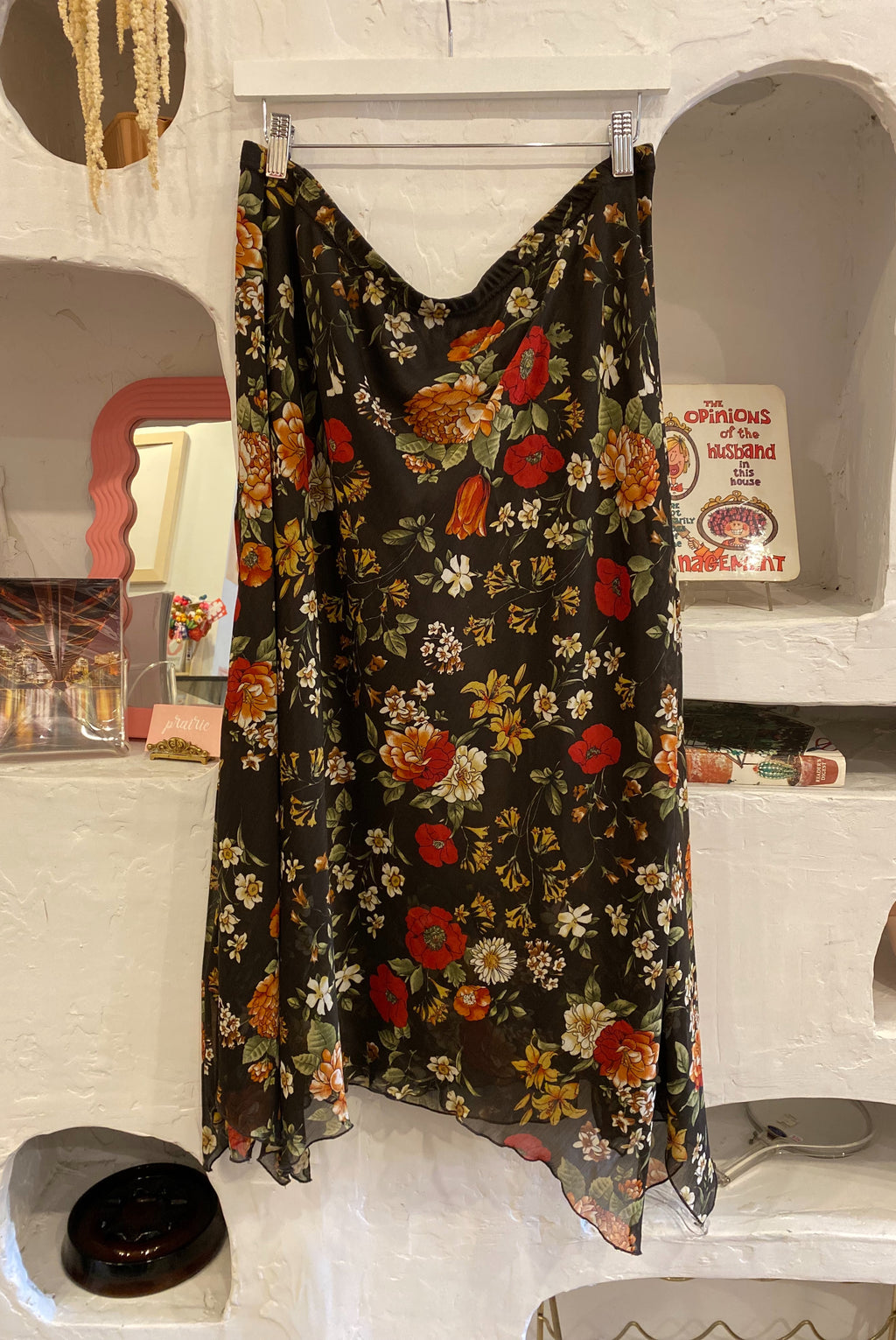 Y2K Mesh Floral Skirt with Handkerchief Hem