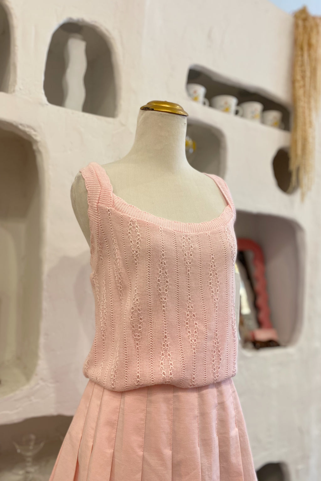 Retro Light Pink Knit Tank Top