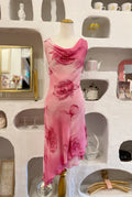 Pink Floral Asymmetrical Beaded Dress
