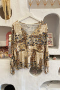 Y2K Patchwork Pattern Faux Wrap Top