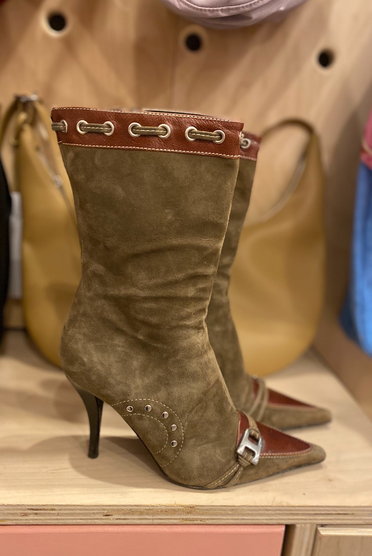 Suede Pointed Toe High Heel Boots