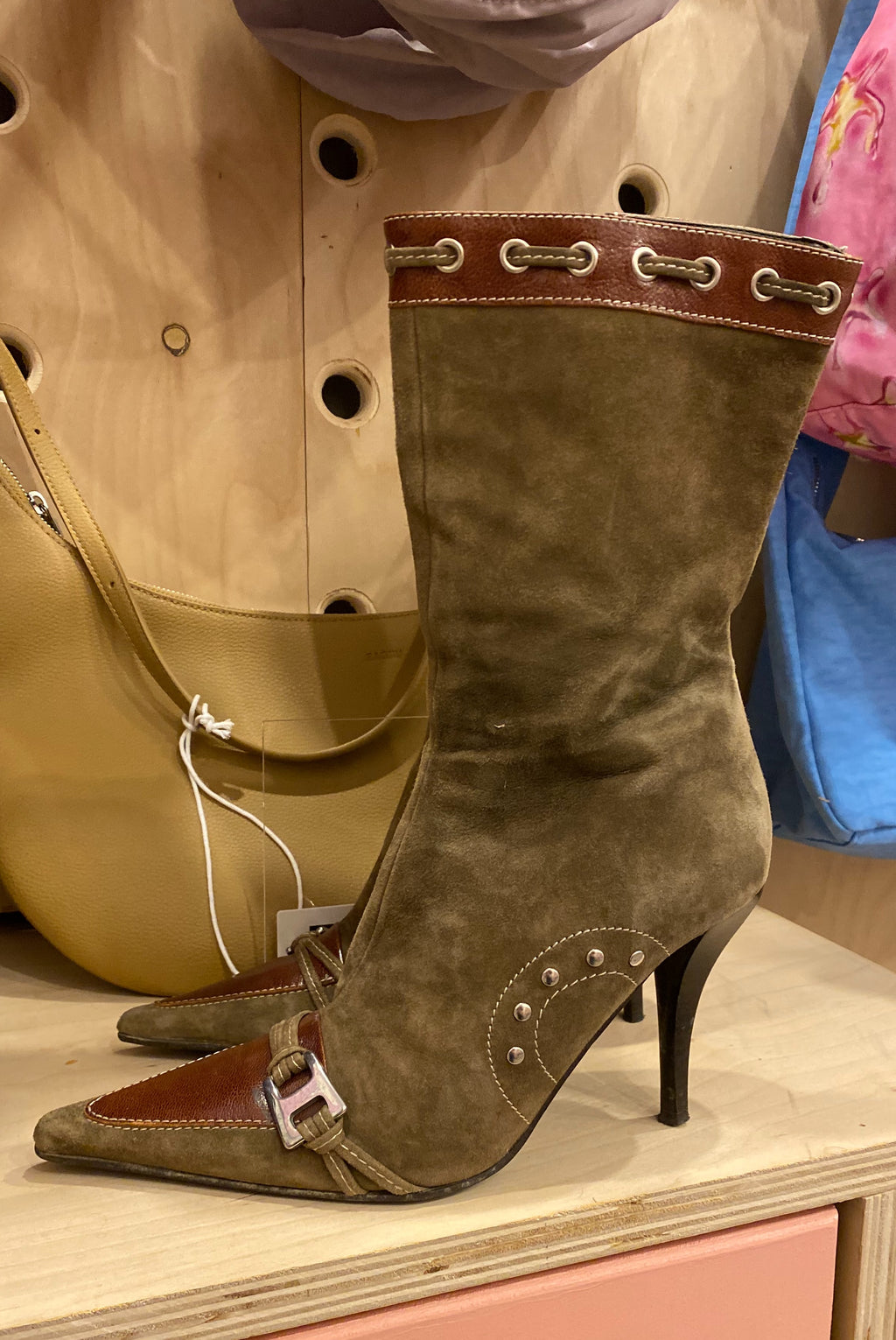 Suede Pointed Toe High Heel Boots