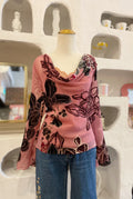 Y2K Mesh & Velvet Floral Blouse