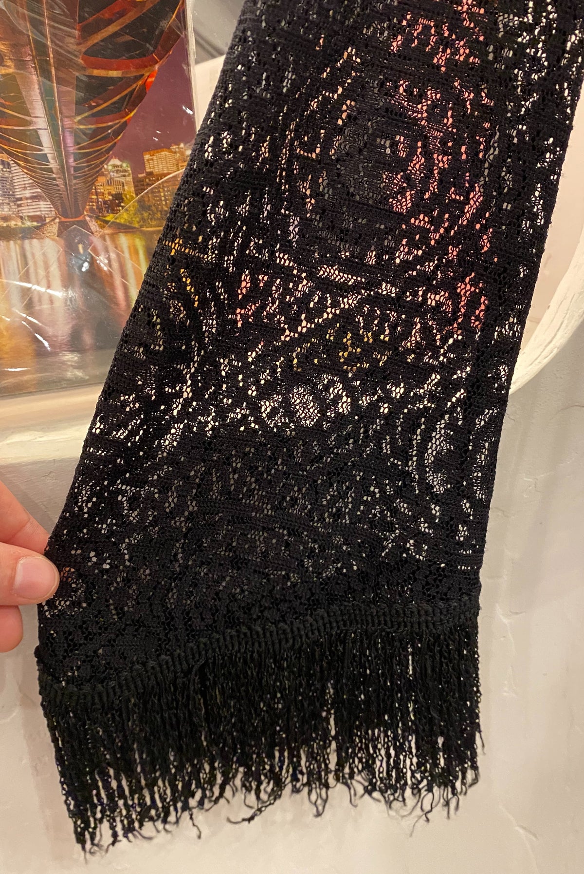 Black Lace Top with Fringe Sleeves