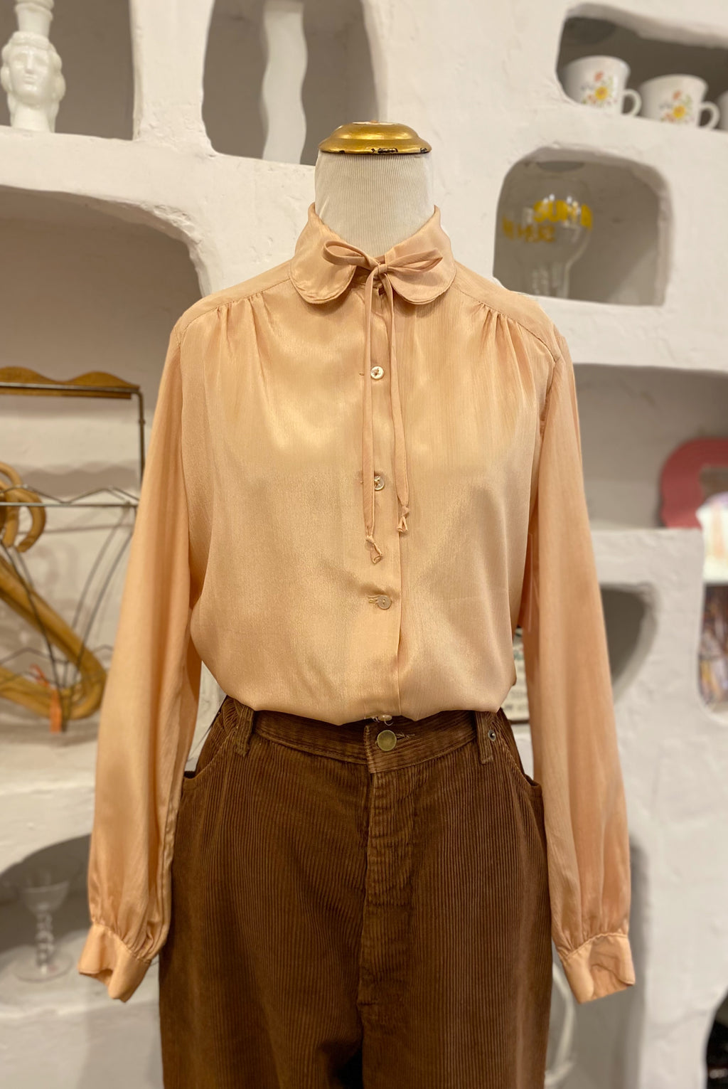 Warm Beige Blouse with Ties