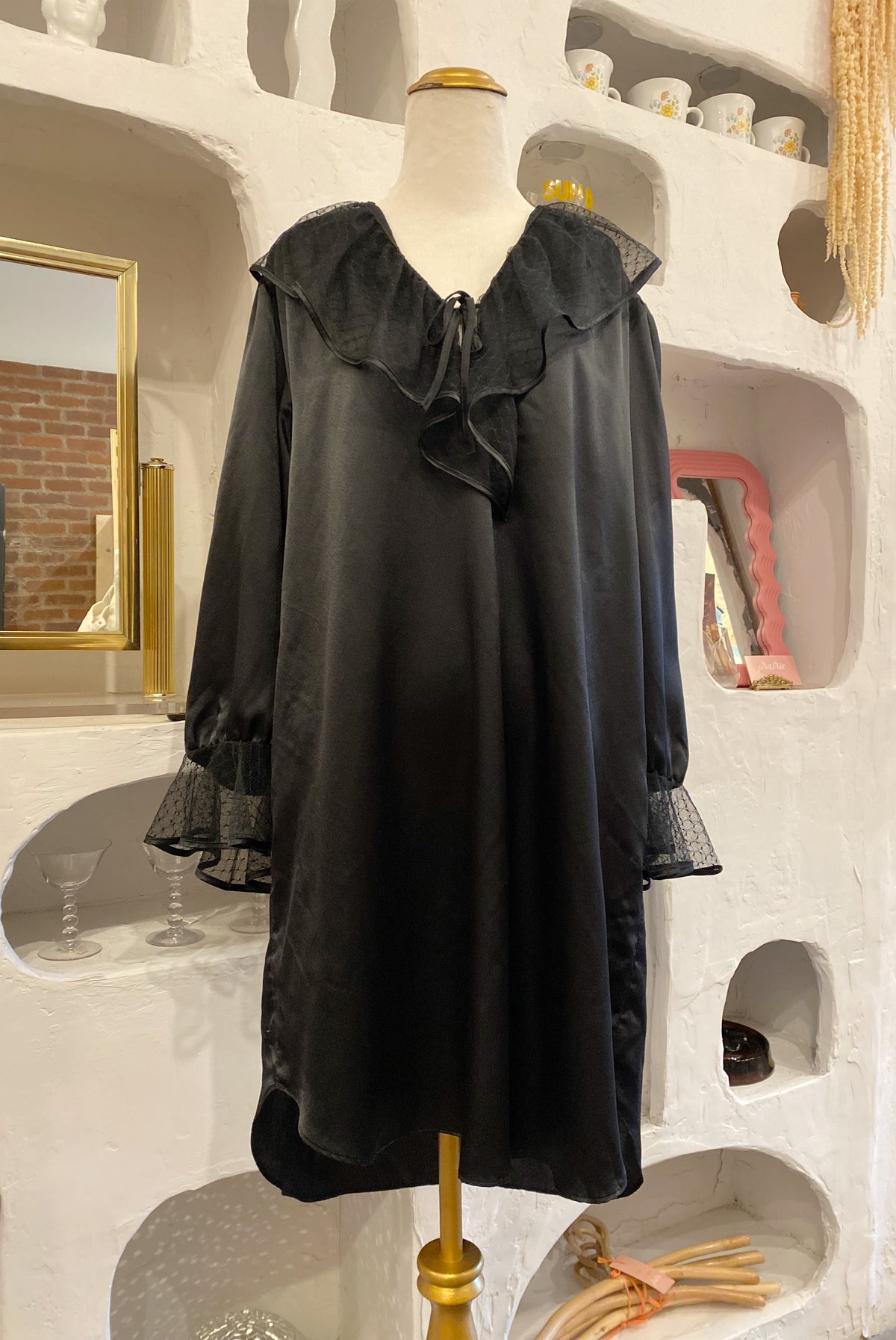 Satin Nightgown with Lace Collared
