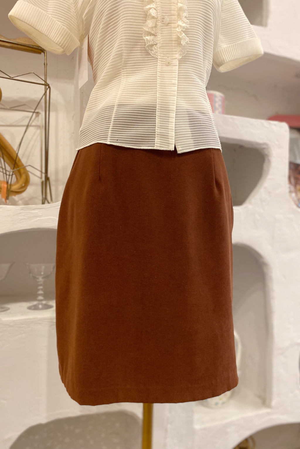 Vintage Chocolate Brown Pencil Skirt