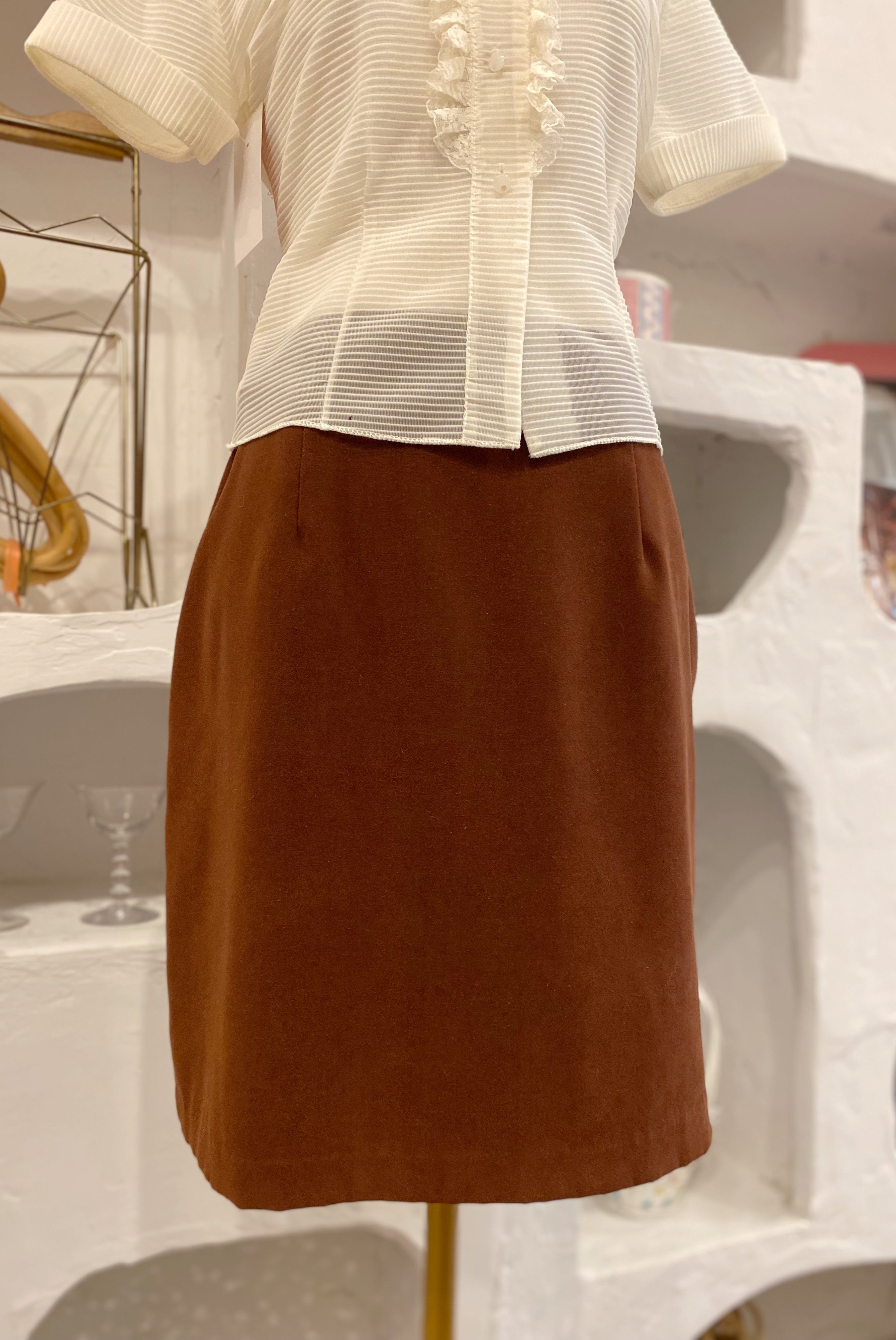 Vintage Chocolate Brown Pencil Skirt