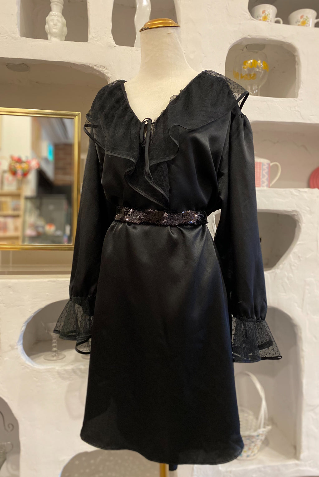 Satin Nightgown with Lace Collared