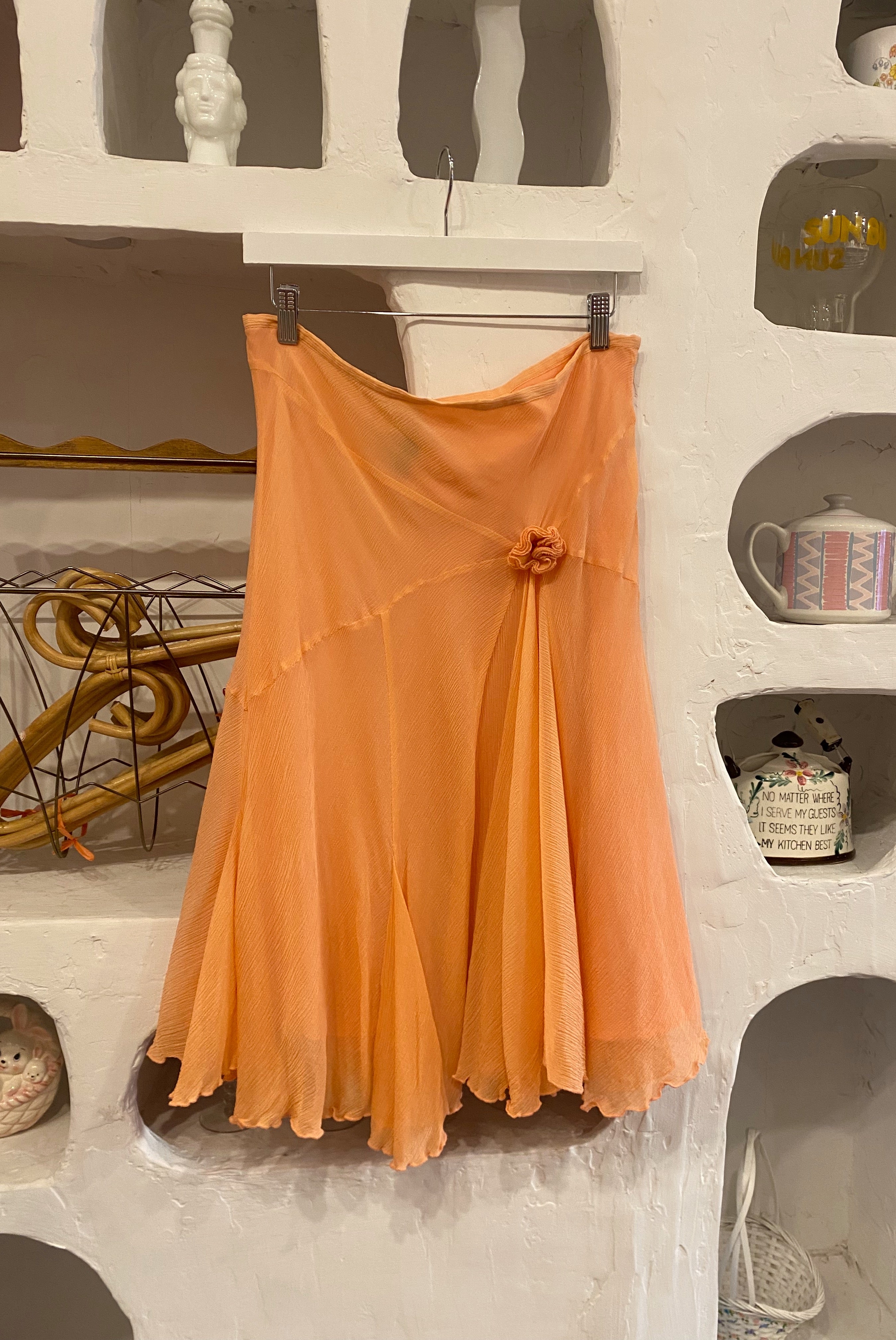 2000s Peach Silk Chiffon Skirt